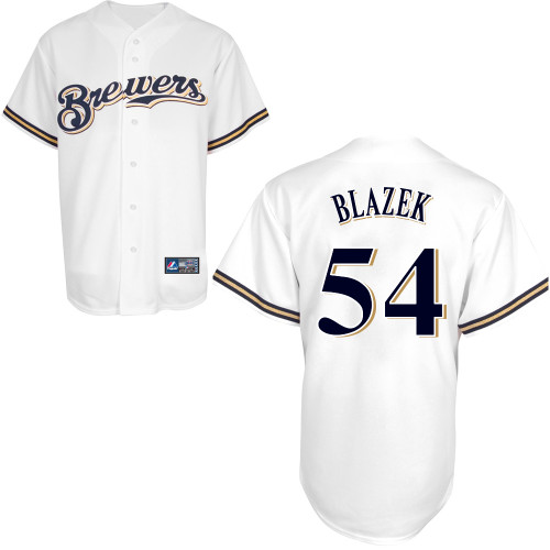 Michael Blazek #54 Youth Baseball Jersey-Milwaukee Brewers Authentic Home White Cool Base MLB Jersey